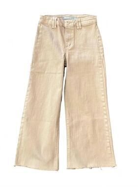 NEW TRACTR girl's high rise wide leg crop pants in khaki